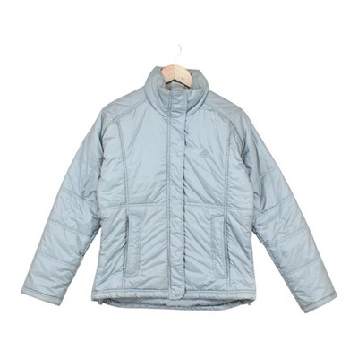Vintage Adidas Steppjacke Damen Größe 12 Silber Y2K durchgehender Reißverschluss
