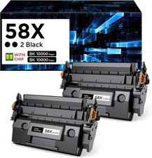 2pk High-Yield Black Toner W/ CHIP For HP 58X CF258X M404dn M404dw M404n M428  