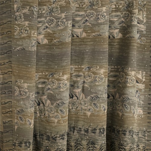 Sanskriti Vintage Sarees Multicolor Sequins Pure Crepe Printed Sari 5+yd Fabric - Picture 8 of 12