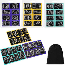 48 Pcs Metal Wire Puzzle Set with Pouch Brain Teaser IQ Test Disentanglement Iro