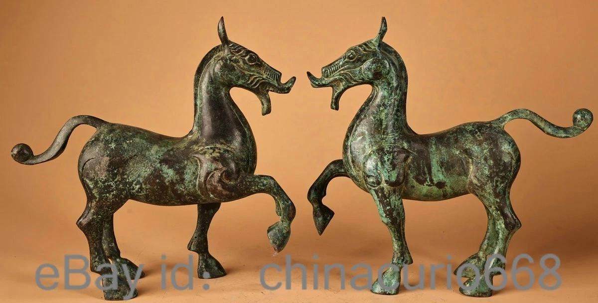 马中国风青铜雕像、雕像| eBay
