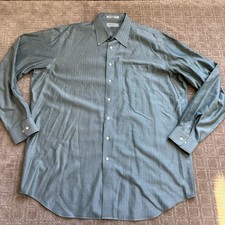 Paul Fredrick Herringbone Button Down Shirt Mens 17.5-37 Navy White Non Iron