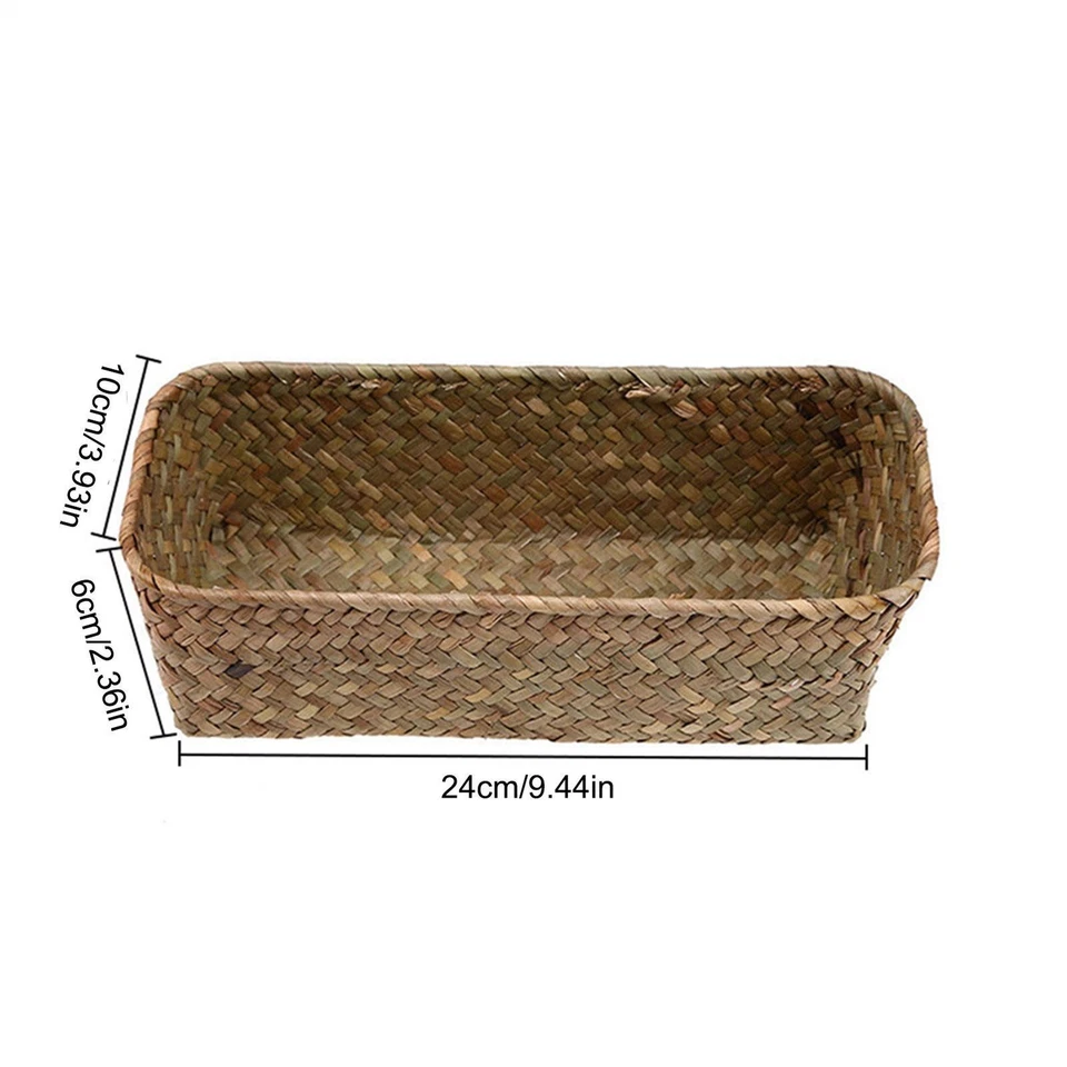 Seagrass Storage Baskets Rectangular Woven Bathroom Kitchen Wicker Hampers Gift - Image 4 of 4