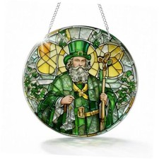Irish St Patrick  s Day Window Decor, Faux Stained Glass Style Shamrock Figure