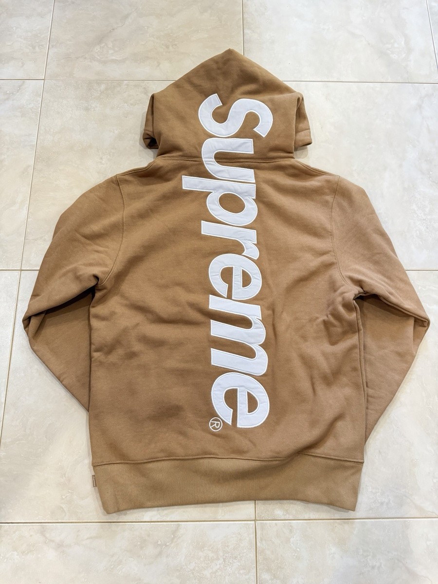 Supreme Satin Applique Hooded Sweatshirt Light Tan SS25 Size Small