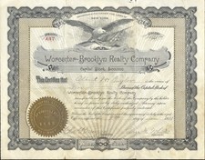 1911 Worcester–Brooklyn Realty Company Stock Certificate – NY – Eagle Vignette