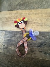Turkey Ribbon Baby Pacifier holder clip strap, binky leash-Handmade-Free Ship