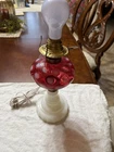 Vintage Fenton Cranberry Coin Dot White Milk Glass Base Lamp
