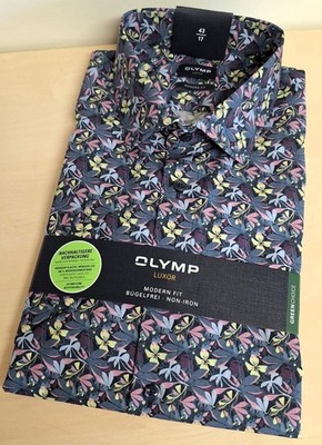 Olymp Luxor Kurzarm Hemd Gr. 44 (17,5), neu, akt., Modern fit, floral, bügelfrei