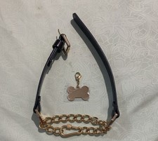 Leather Dog Collar With Gold Chain Accents