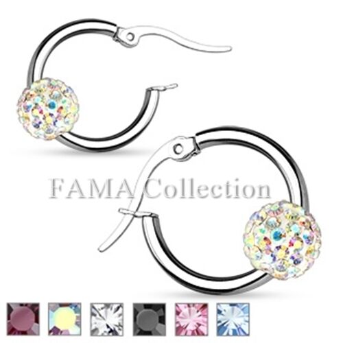 Stunning FAMA Swarovski Crystal Ball Stainless Steel Hoop Earrings Select Colour - 第 1/7 張圖片