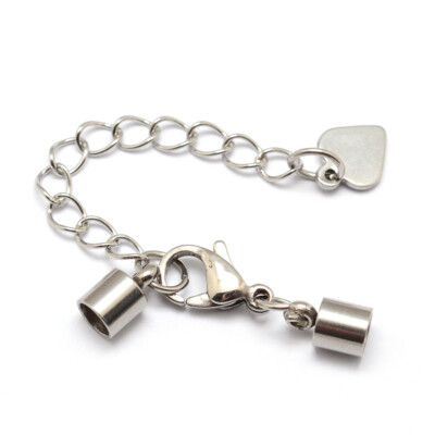 20 Sets Edelstahl Kordel Enden mit gedrehter Verlängerungskette & Herz Charms