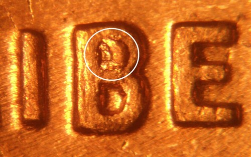 24 - 1960-D Die Break relleno superior "B" de LIBERTY centavo Lincoln - TODO BU- ENVÍO Y DEVOLUCIÓN GRATUITOS