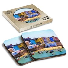 2 x Boxed Square Coasters - Tenby Harbour Wales UK Travel Boats  #24293