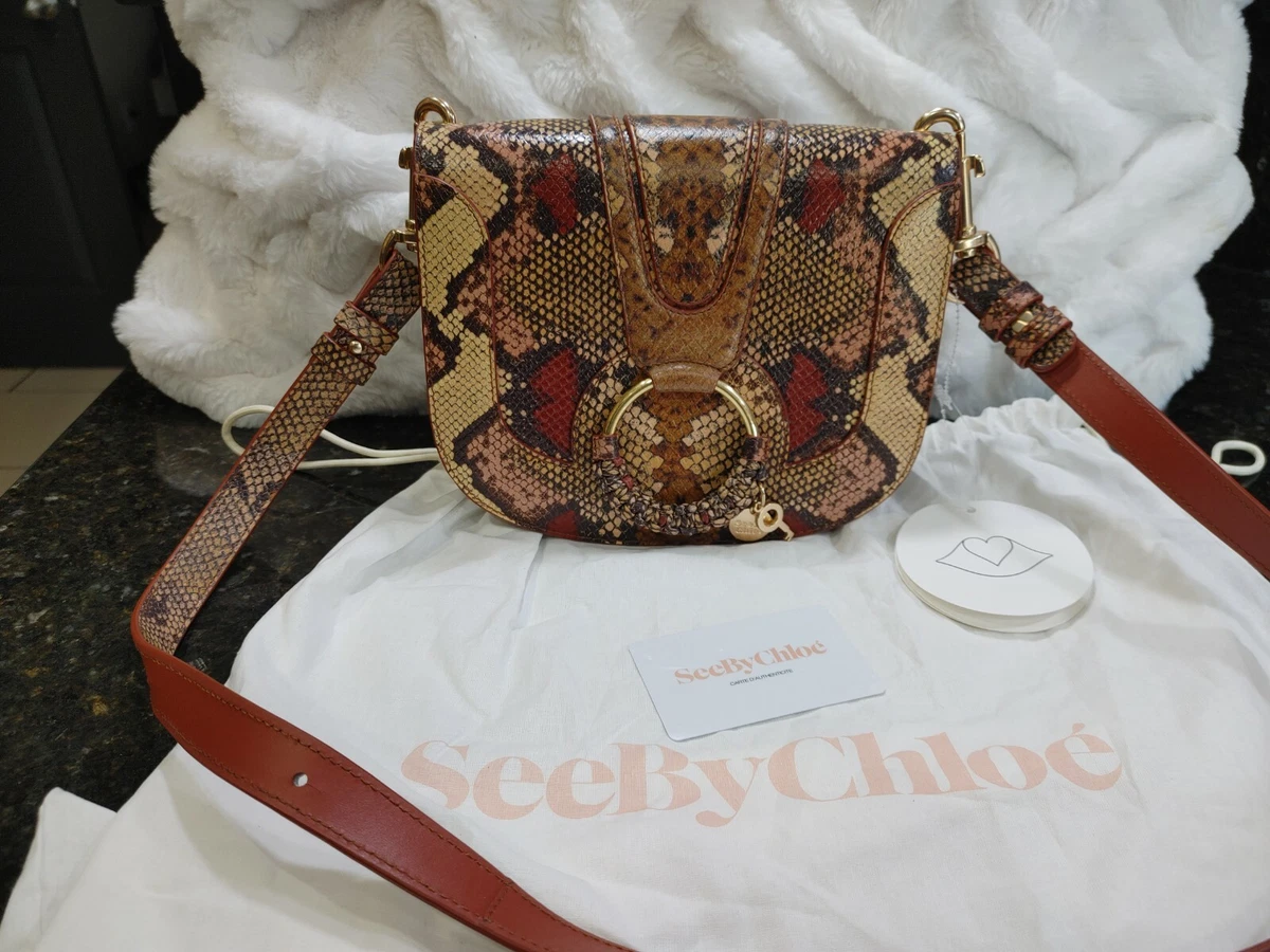 See By Chloe Hana Snake Python Print Leather Purse Bag Powder Gold