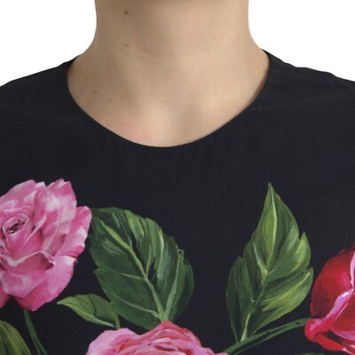 DOLCE & GABBANA レインホアルファヘットT18Ktチャム 【関税込】 DOLCE & GABBANA Top Black Floral Viscose Round Neck Tank