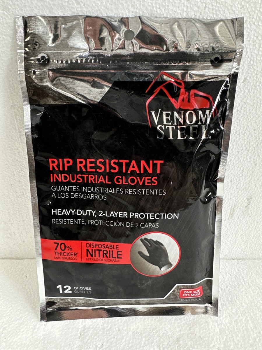 Venom Steel Nitrile Gloves Heavy Duty Rip Resistance Black Latex Free  12-Pack