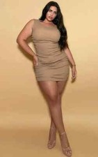 PrettyLittleThing Plus - Mocha Textured Boat Neck Bodycon Dress - Size 26 - BNWT