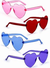 Iioscre Heart Shaped Sunglasses for Women:4 Pairs Colorful Rimless Transparent