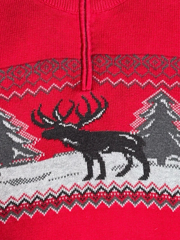 Chaps Men’s XL Red Fair Isle Reindeer 1/4 Zip Christmas Sweater Nordic Holiday - Image 2 of 4