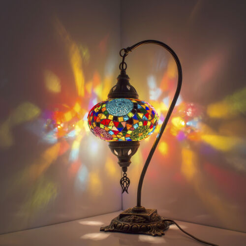 Turkish Moroccan Colourful Mosaic Lamp Light Tiffany Glass Desk Table FREE Bulb - Picture 1 of 53