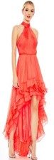 Ieena Mac Duggal Tangerine Orange Halter Neck High Low Chiffon Gown Dress 2 $398