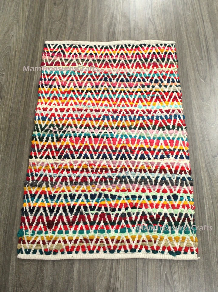 Alfombra Chindi Multicolor Área Trapo Alfombra Decoración del Hogar Alfombra Chindi Trapo Bohemio Indio Foto 3 de 4