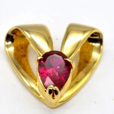 Ruby Pendant Heart Shaped Red Faceted Stone Gold Tone Jewelry Fashion A204