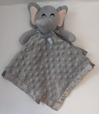 Gray ELEPHANT LOVEY Minky Dot Plush Security Blanket Crinkly Ears Bow Satin Trim
