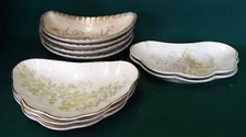 Johnson Bros England Fish Bone Dish Set -Leaves And Pink Flowers Set Of 5