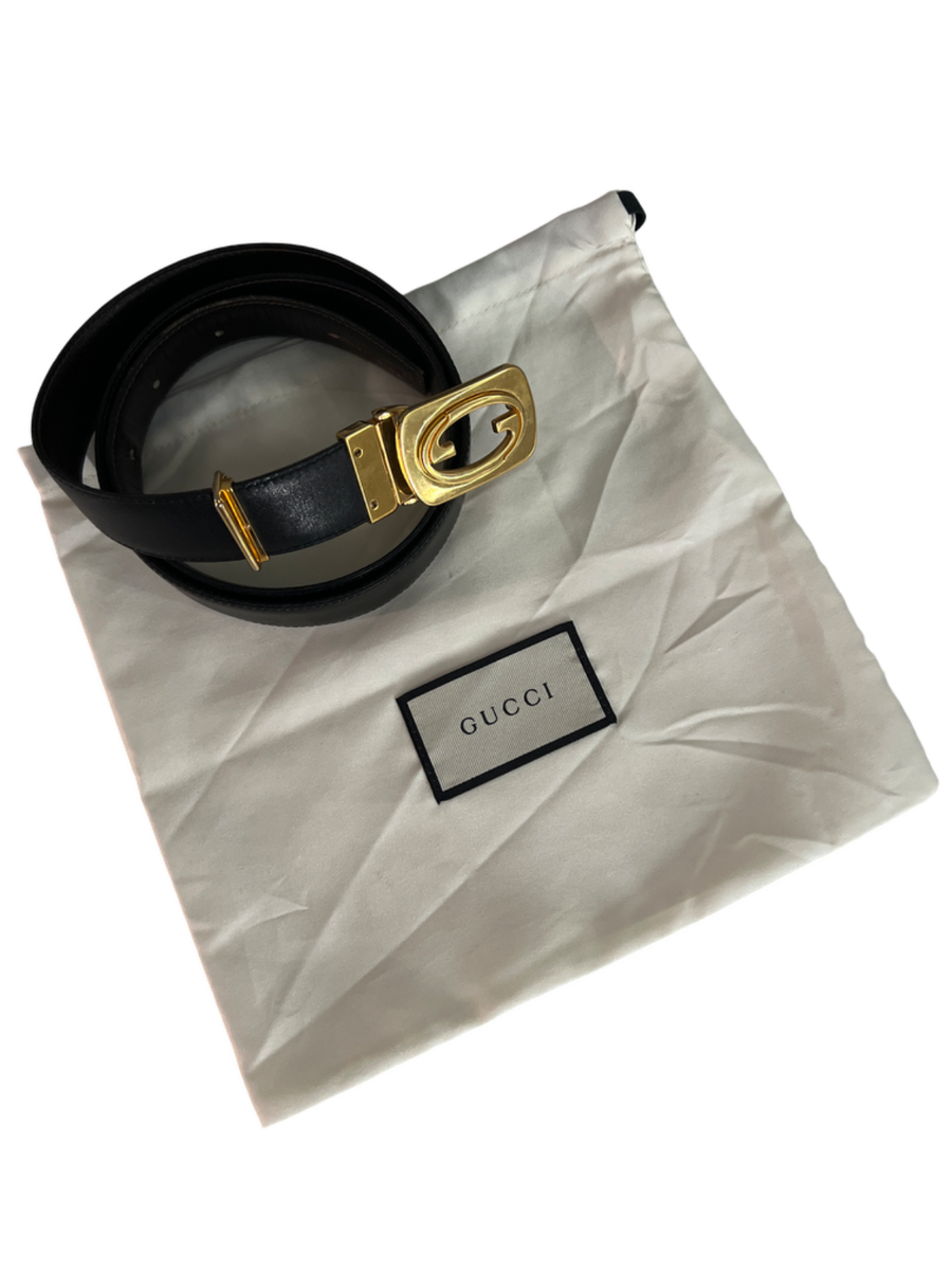 Gucci Vintage Double G Gold Buckle on Reversible Brown/Black