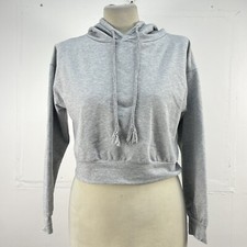 Womens Grey Cropped Hoodie Size UK S Pullover ByClara Cotton Elastane