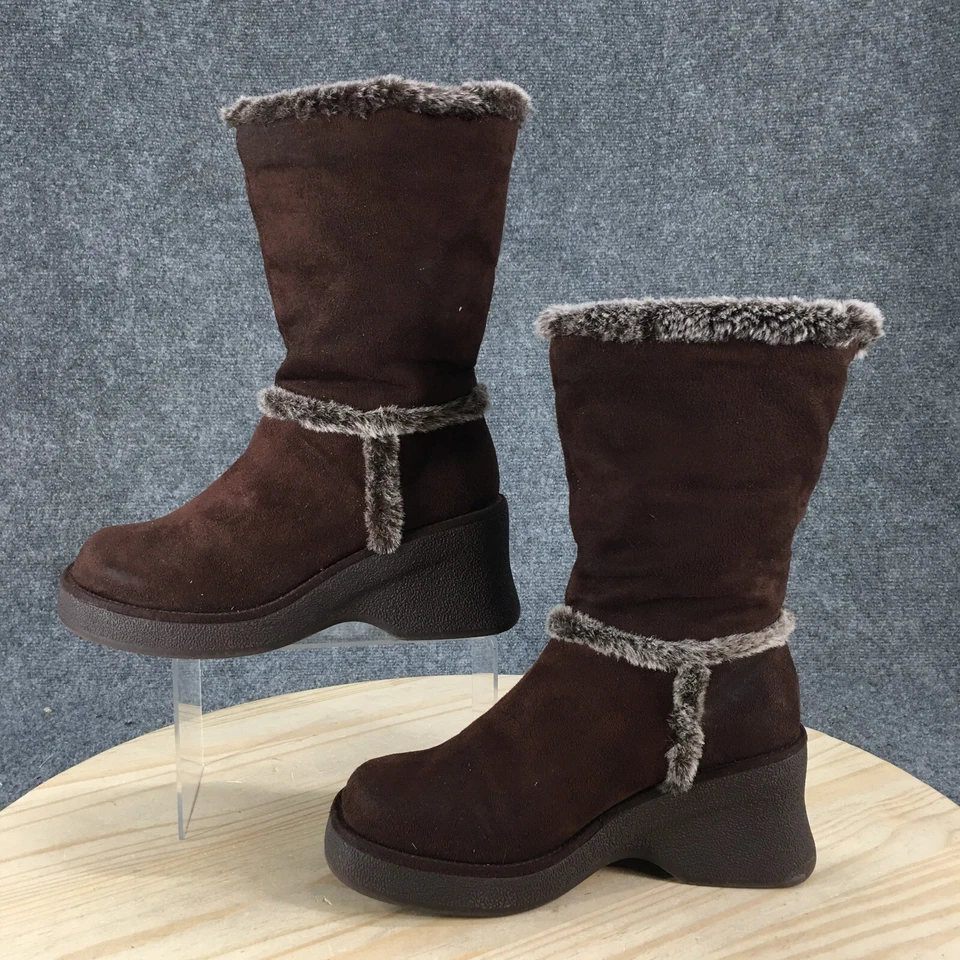 Botas de inverno femininas No Boundaries 8 Chynna marrom couro sintético anabela de pele sintética - Imagem 2 de 4