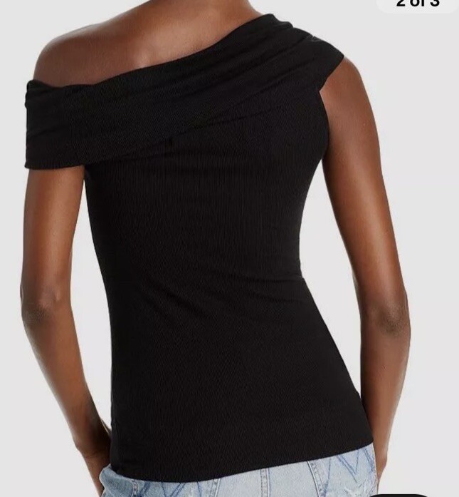 Enza Costa Womens Black Silk Knit Ribbed Off-The-Shoulder Blouse Top Size L  $185