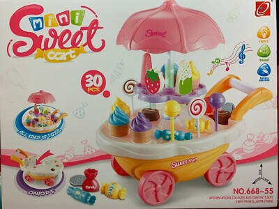 Sweets Shop Pretend Play 30 Piece Set NIB MUSICAL CANDY CART WITH LIGHTS  SOUND