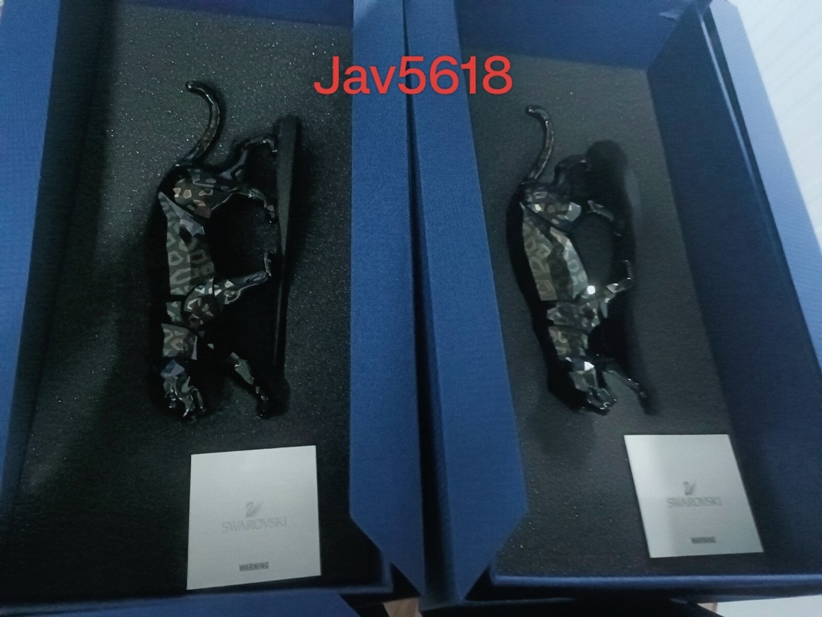 SWAROVSKI BLACK JAGUAR CRYSTAL JET SIGNED ARTIST SCULPTURE NEW