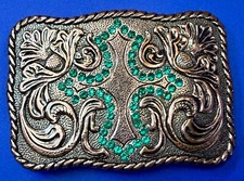 Centered Iron Cross Rhinestone Accents Religious Faith 2005 Enmon Belt Buckle