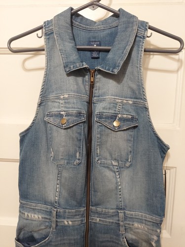 Nuevo con etiquetas $128 GUESS Damas Talla 12 Azul Sin Mangas Largo Completo Cremallera Mono Denim - Imagen 2 de 11