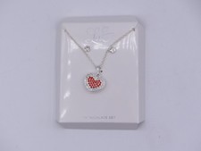 RED RHINESTONE HEART PENDENT NECKLACES WITH MATCHING STUDS SET 18"