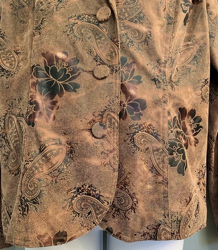 Bamboo Traders Size M Faux Suede Jacket Coat Paisley Floral Brown Earth Tones - Picture 5 of 12