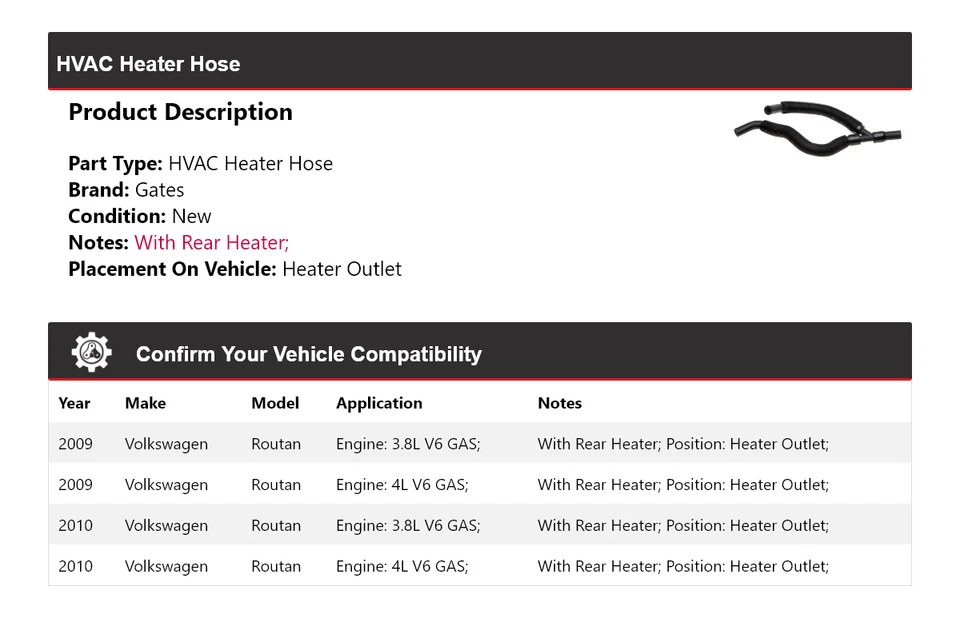 Para 2009-2010 Volkswagen Routan HVAC Manguera de calefacción Puertas de salida de calefacción Foto 2 de 3