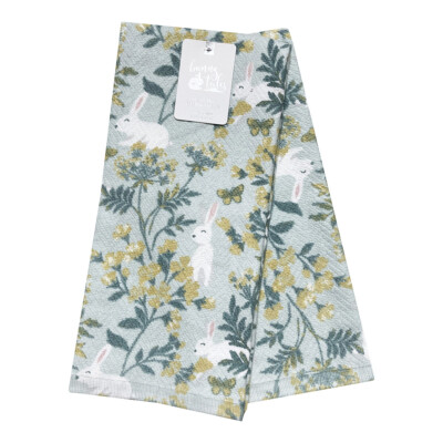Easter Bunny Garden Kitchen Towel Set 2 Cotton Terry Spring Flowers Floral