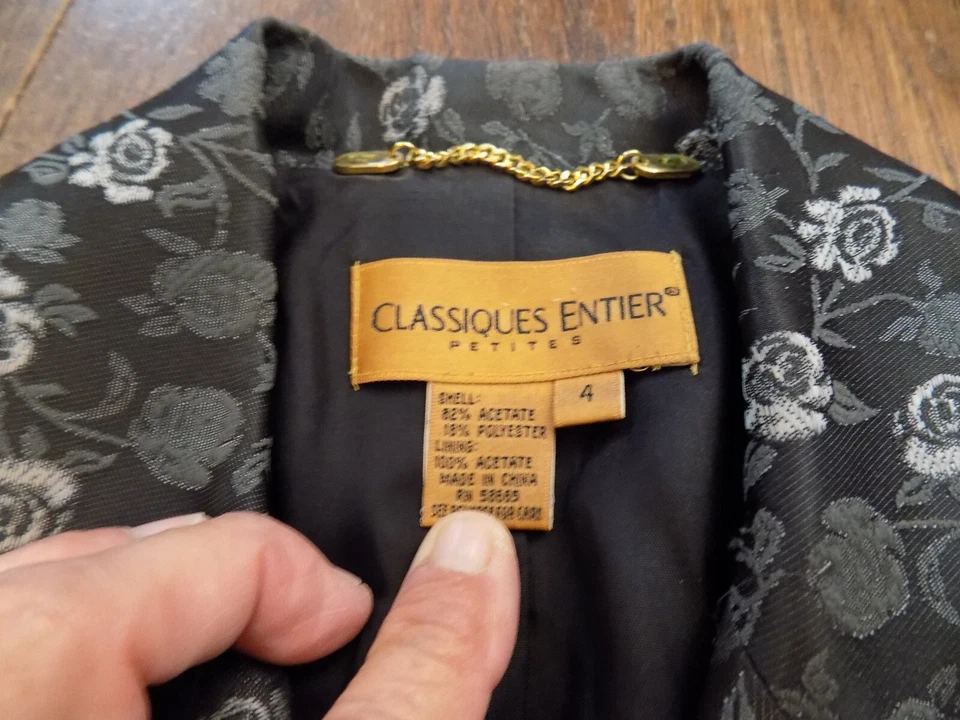 Petite Classiques Entier 灰色花卉长款西装外套掸子缎面尺寸 4 可爱 — 第 3/4 张图片