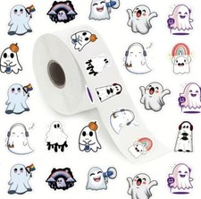 500 pcs Sticker Roll Halloween Cartoon Ghost Theme Semi Gloss Self Adhesive