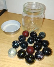 Vintage Mini Mason Shots Glass Vacor Mega Space Marbles Galaxies, Mars, Jupiter