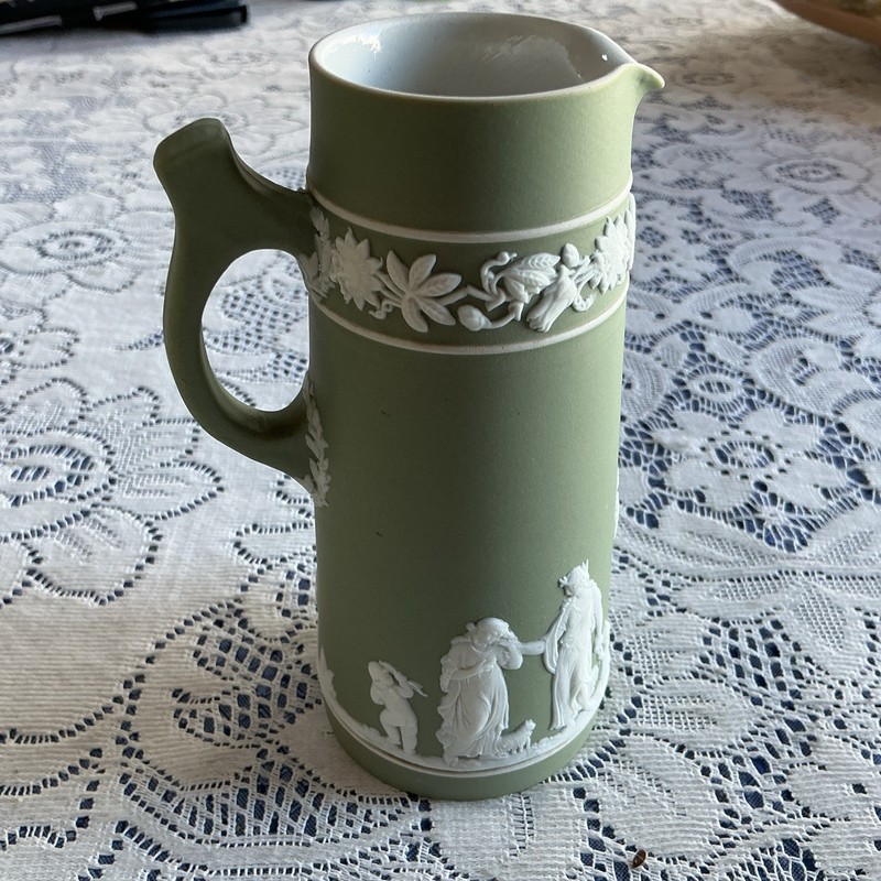 Early 20th century green Wedgwood jasperware 6” pitcher jug tapered