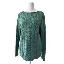 Lauren Ralph Lauren 100 Cotton Green Cable Knit Long Sleeve Pullover Sweater