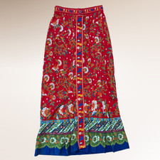 70s Sant Angelo Red Cotton Skirt   Vintage Folk Floral Pattern, XS/S