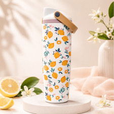 NEW Owala FreeSip Sway 30oz Lemon Printed Tumbler Travel Grip Water Bottle