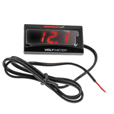 Universal Motorrad KOSO Volt Meter SUPER SLIM Spannungsanzeige Roller Quad rot
